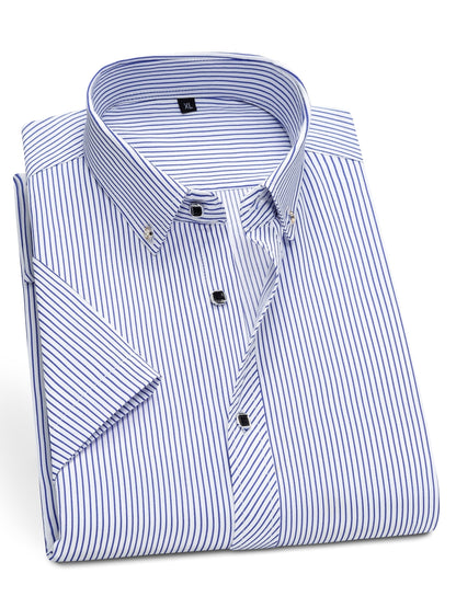 Herren Kurzarm Business-Hemd mit feinem Streifenmuster und modernem Kragen – Eleganter Freizeit- und Büro-Look