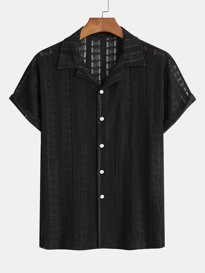Herren Kurzarm Resorthemd mit Spitze – Eleganter Freizeitstil für Sommer und Urlaub