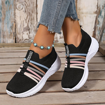 Damen Slip-On Sneakers Freizeit Bequeme Low-Top Schuhe mit Streifen-Design