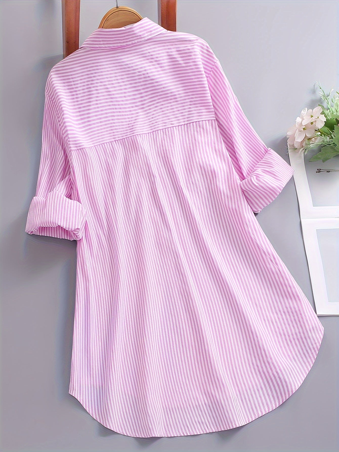 Damen Oversize Hemd mit Streifen – Lockeres Business & Freizeit Langarm-Bluse