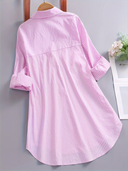 Damen Oversize Hemd mit Streifen – Lockeres Business & Freizeit Langarm-Bluse