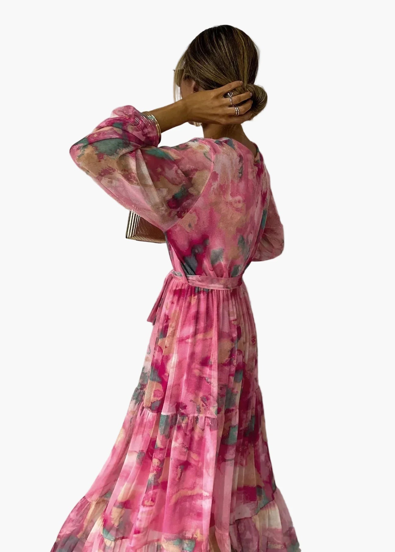 Damen Maxikleid Wickelkleid Langarm Elegant Boho Stil für festliche Anlässe