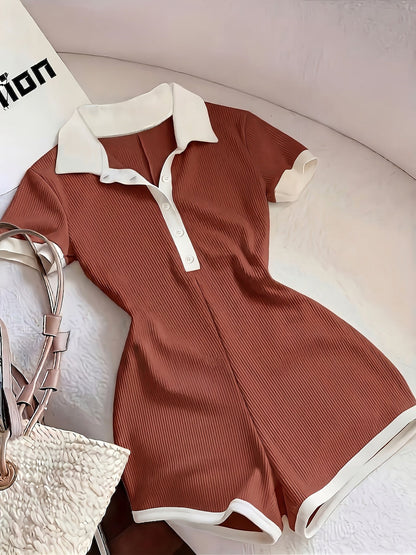 Damen Einteiler Polokleid mit kurzen Ärmeln – Stilvoller Freizeit-Jumpsuit für Alltag und Urlaub