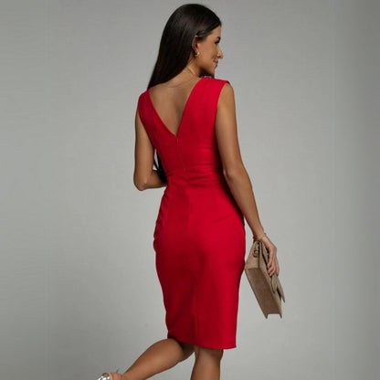 Damen Etuikleid Elegant Festlich – Cocktailkleid mit Falten und Schlitz für besondere Anlässe