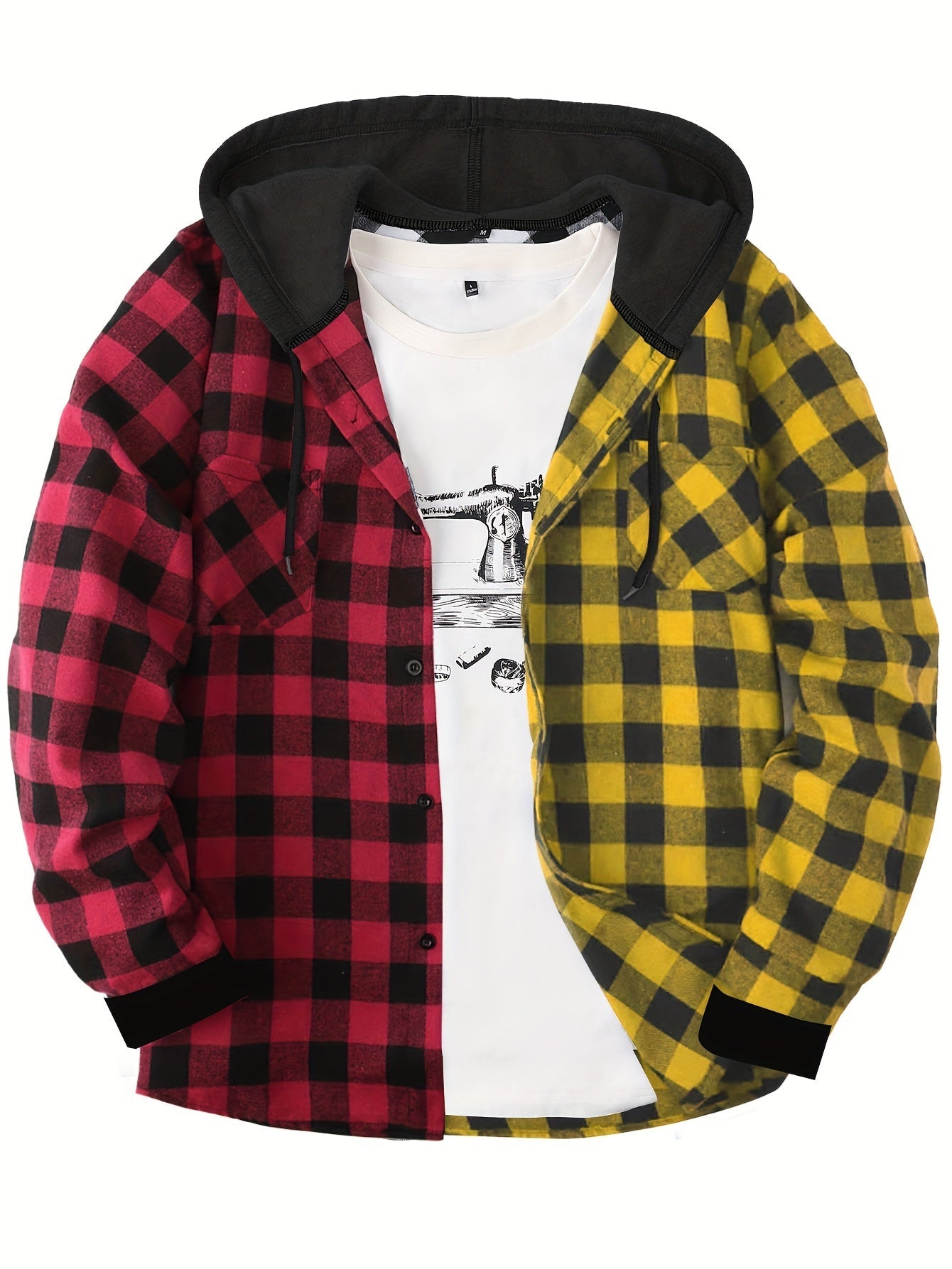 Herren Karohemd mit Kapuze und T-Shirt-Layer – Lässiges Outdoor Overshirt