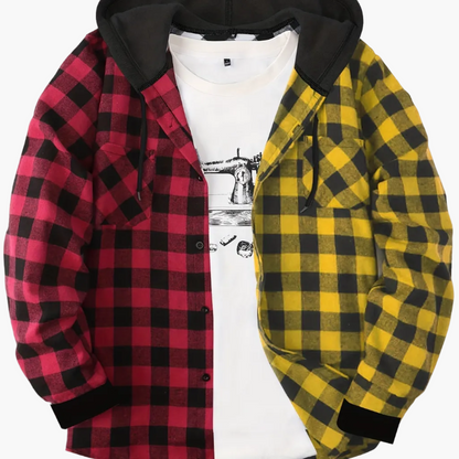 Herren Karohemd mit Kapuze und T-Shirt-Layer – Lässiges Outdoor Overshirt