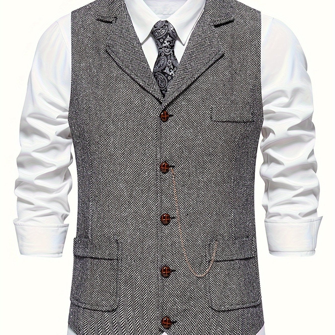 Herren Weste im Vintage-Stil mit Reverskragen und Taschenuhr-Kette