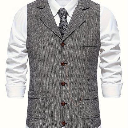 Herren Weste im Vintage-Stil mit Reverskragen und Taschenuhr-Kette