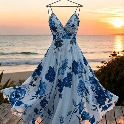 Damen Maxi Kleid mit Blumenmuster und schwingendem Rock – Eleganter Boho Stil für besondere Anlässe