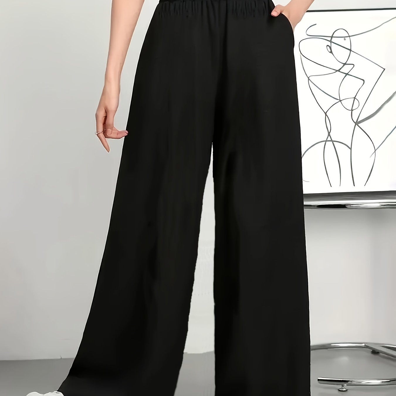 Damen Weite High Waist Freizeithose mit elastischem Bund – Elegante Relaxed Fit Hose für Alltag & Freizeit
