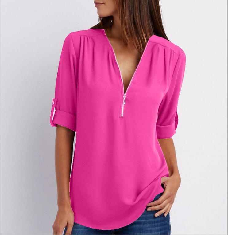 Patricia – Elegantes Damen V-Ausschnitt Shirt mit Reißverschluss