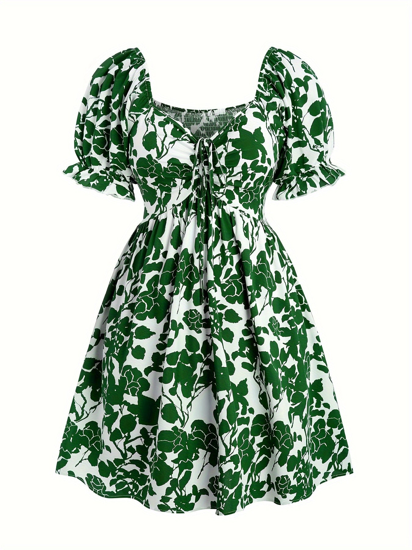Damen Sommerkleid mit floralen Print und Puffärmeln – Elegantes Fit & Flare Freizeitkleid