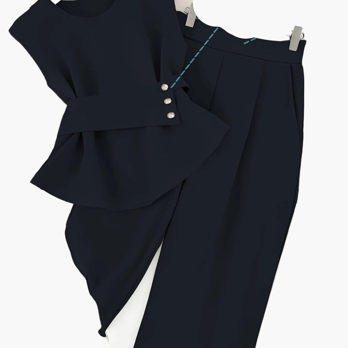 Damen Zweiteiler Set Elegant – Pullover mit Gürtel & Gerade Hose, Modernes Business Outfit