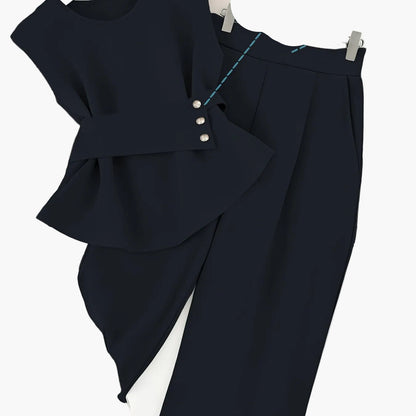 Damen Zweiteiler Set Elegant – Pullover mit Gürtel & Gerade Hose, Modernes Business Outfit