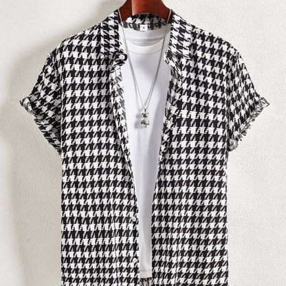 Herren Kurzarm Resort-Hemd mit geometrischem Muster – Modernes Freizeitshirt für stilbewusste Outfits