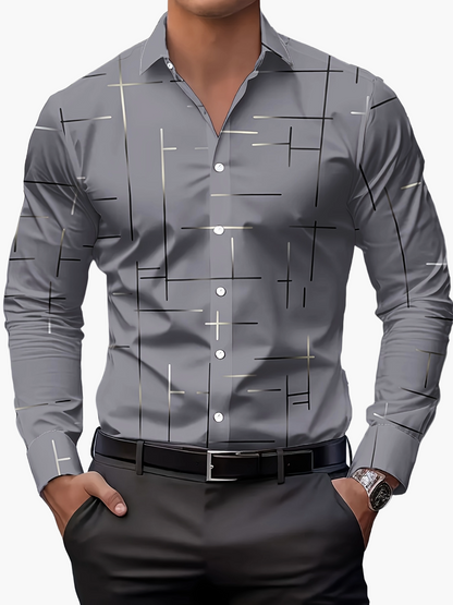Herren Modernes Business Freizeithemd mit Geometrischem Print – Stilvoll für Büro & Alltag