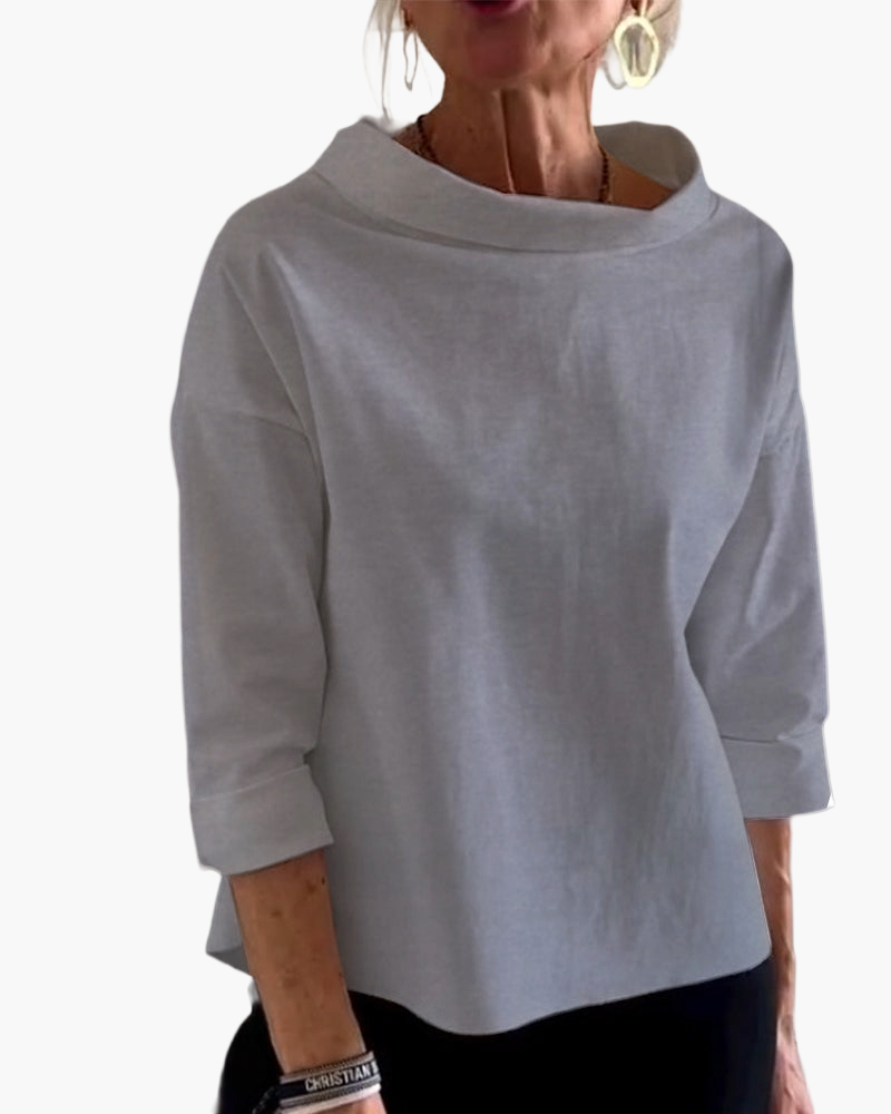 Damen Modernes Oberteil mit hohem Kragen – Elegantes Blusenshirt für Alltag und Büro