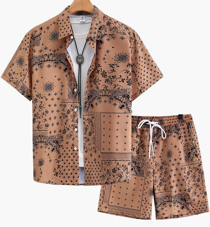 Herren Freizeit Set Kurzarm Hemd und Shorts mit Paisley Muster – Sommer Outfit für Alltag und Urlaub