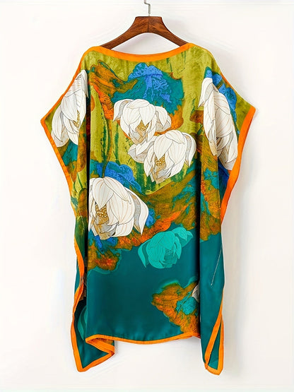 Damen Boho Strandponcho mit floralen Mustern – Perfekt für Urlaub und Sommer