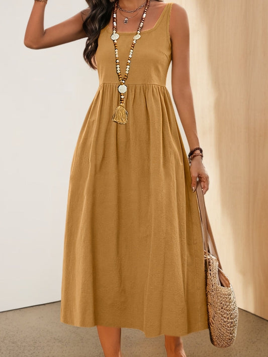 Damen Sommer-Midikleid Urlaub Stil ärmellos Fit & Flare