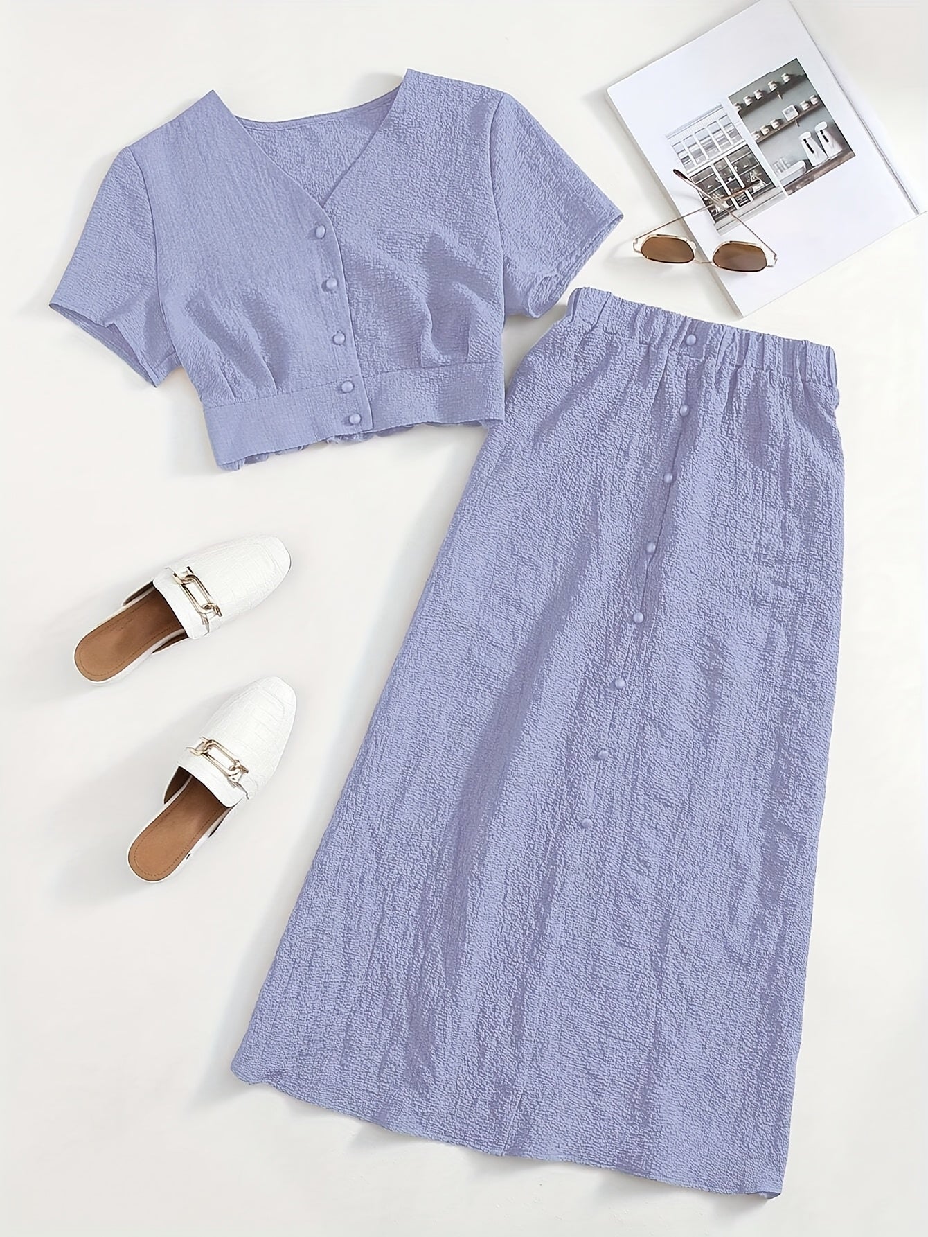 Damen Zweiteiler Set mit Crop Top und Midi Rock – Eleganter Freizeit-Look