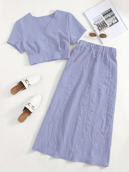 Damen Zweiteiler Set mit Crop Top und Midi Rock – Eleganter Freizeit-Look