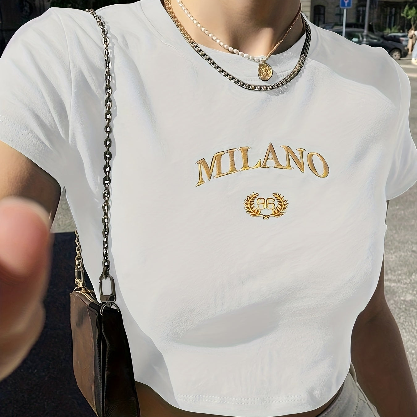 Damen Crop T-Shirt Milano Stickerei Streetwear Y2K Style