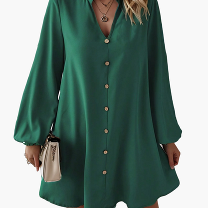 Damen Shirtkleid Elegant Locker Freizeit V-Ausschnitt Knopfleiste