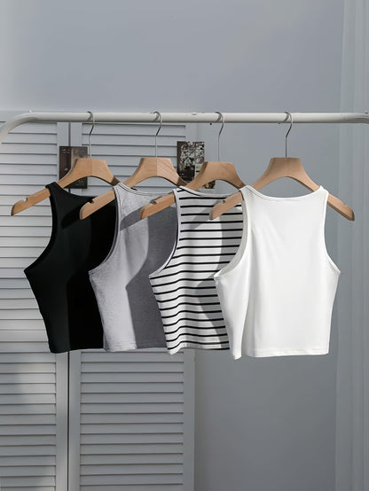 Damen Basic Tanktop Crop Set – Lässige Sommerwesten im 4er-Pack, Ideal für Alltag & Freizeit