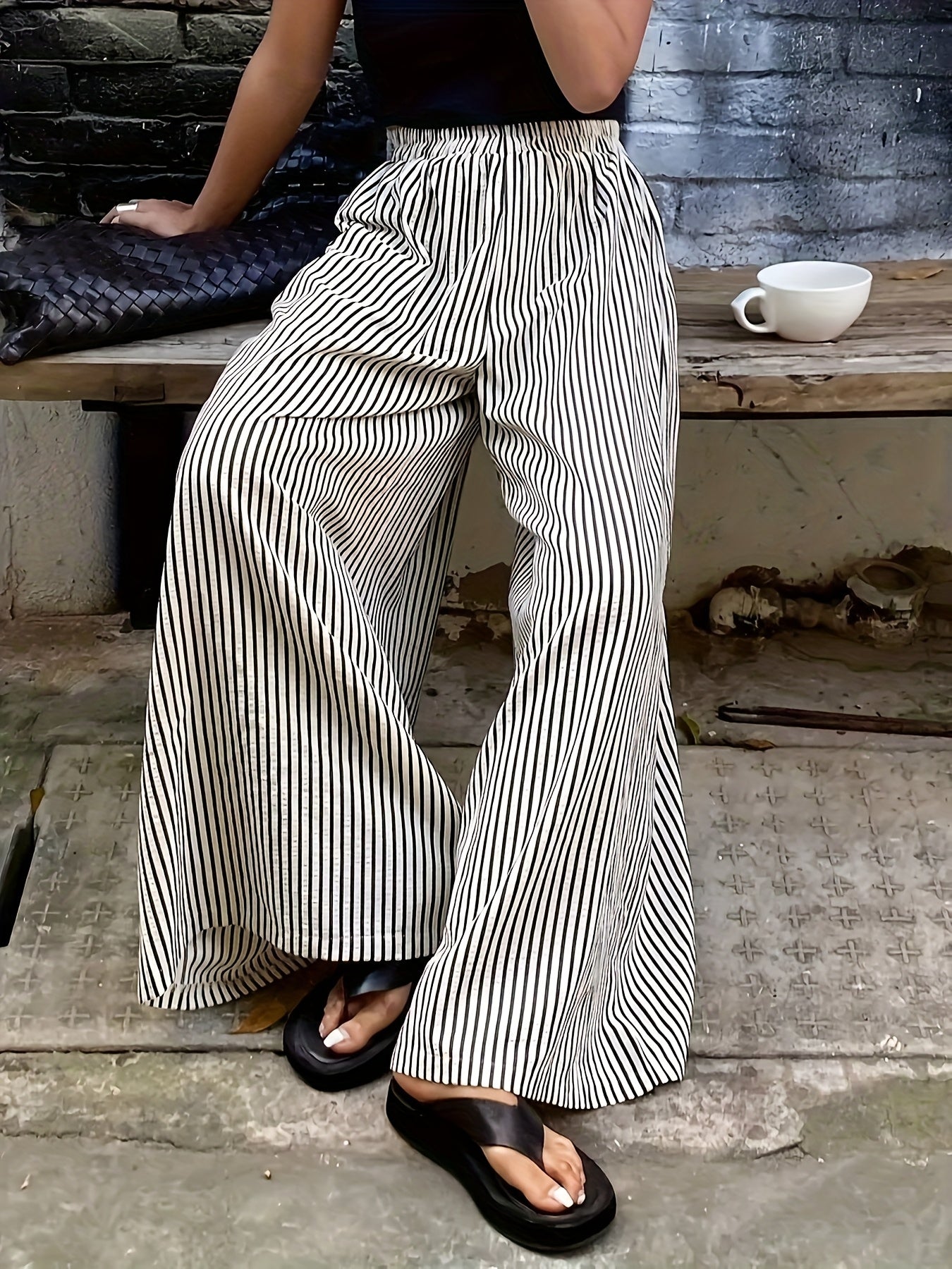 Damen Weite Streifenhose Elegant Lässig für Freizeit und Sommer