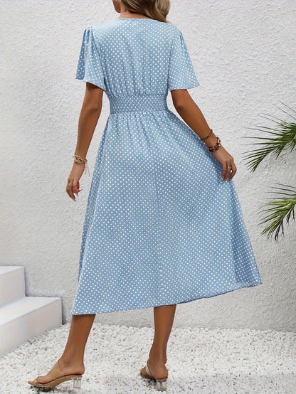 Damen Sommerkleid mit Punkten, V-Ausschnitt, elegant und luftig für Alltag & Urlaub
