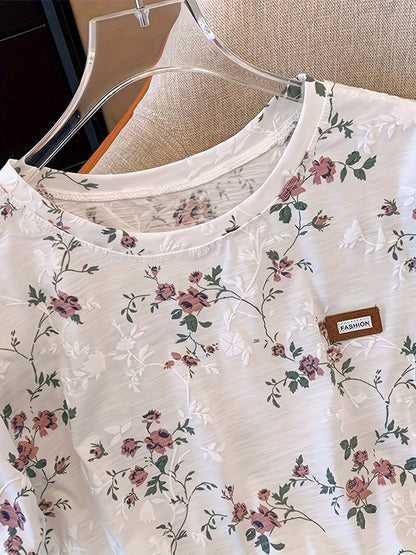 Damen T-Shirt mit floralem Print, lockerer Schnitt, modischer Freizeitstil