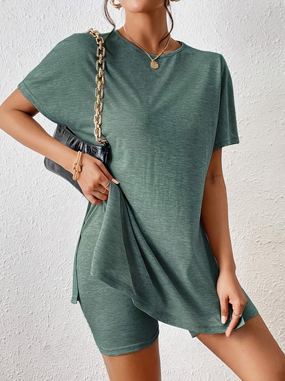 Damen Lounge-Set mit Oversize T-Shirt und Shorts – Bequemer Freizeit-Look, ideal für Zuhause und Alltag