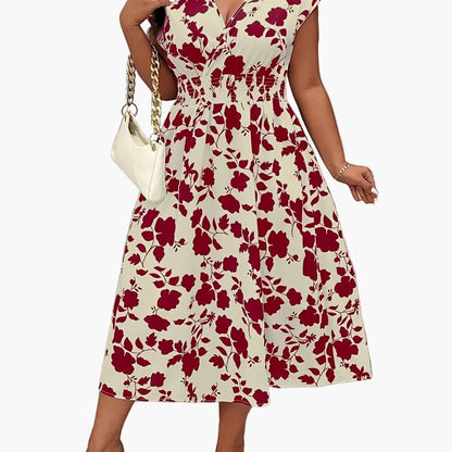 Damen Elegantes Wickelkleid mit Blumenmuster, Freizeit Midi-Kleid für Frühling und Sommer