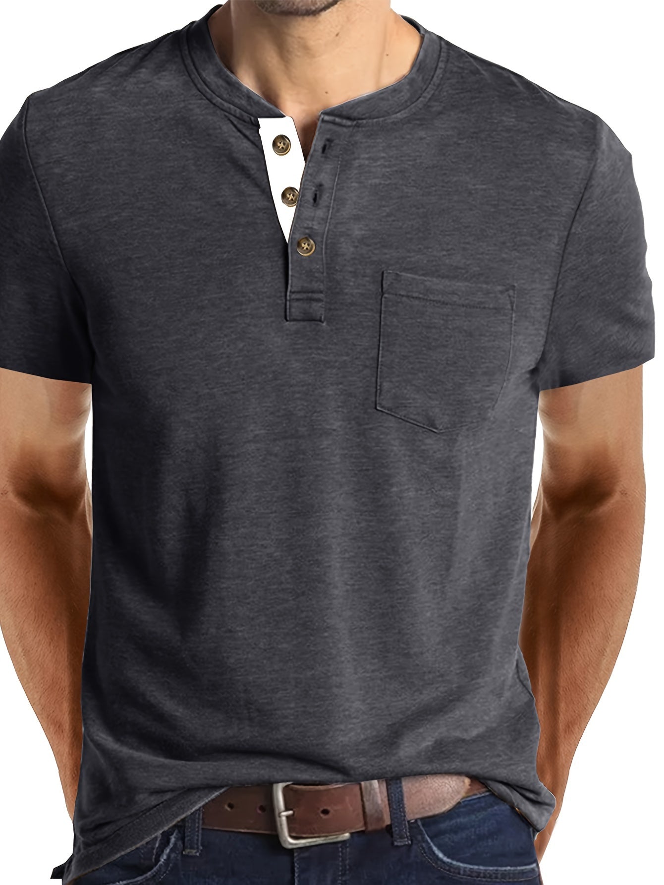 Herren Henley T-Shirt Kurzarm mit Knopfleiste – Casual Freizeitshirt