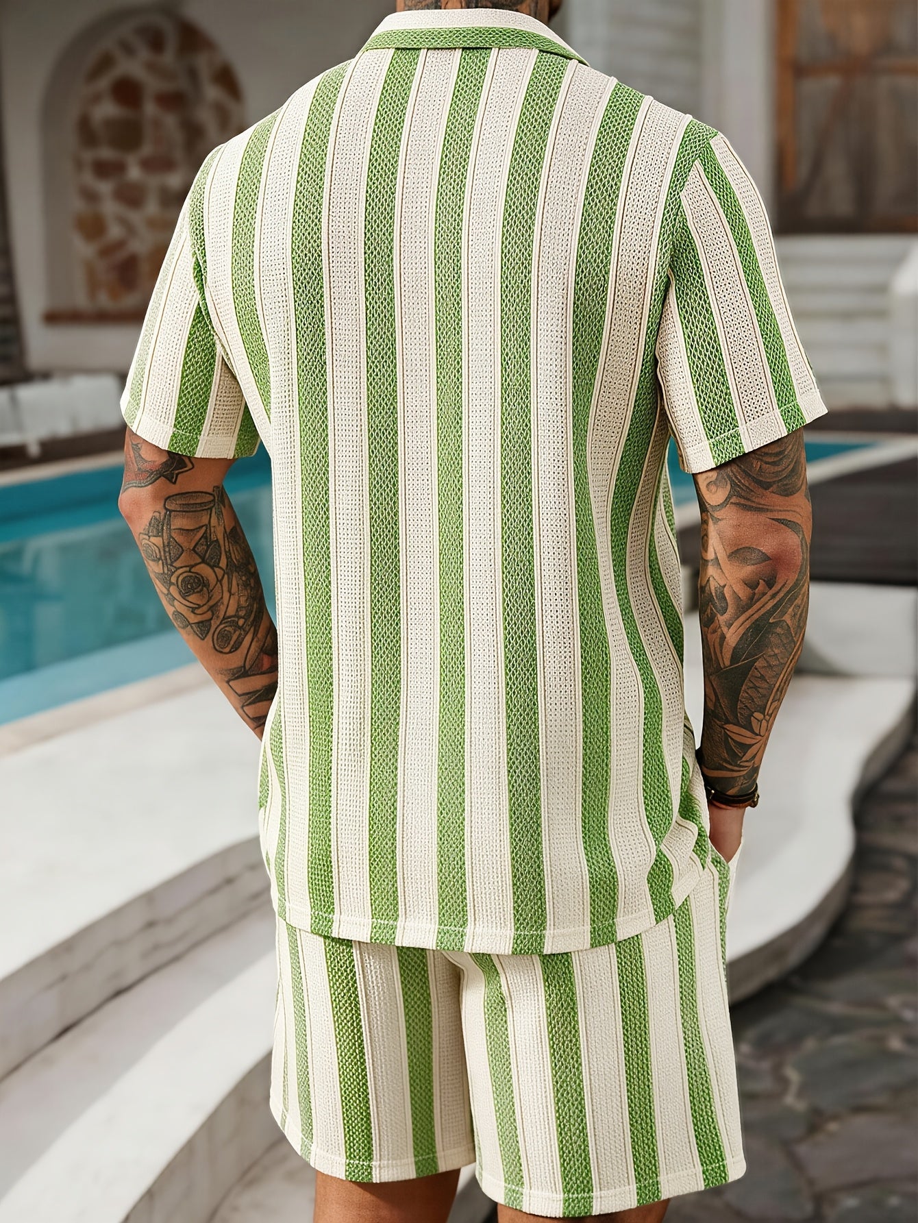 Herren Sommer Set – Gestreiftes Kurzarmhemd & Shorts, Lässig, Ideal für Urlaub & Freizeit