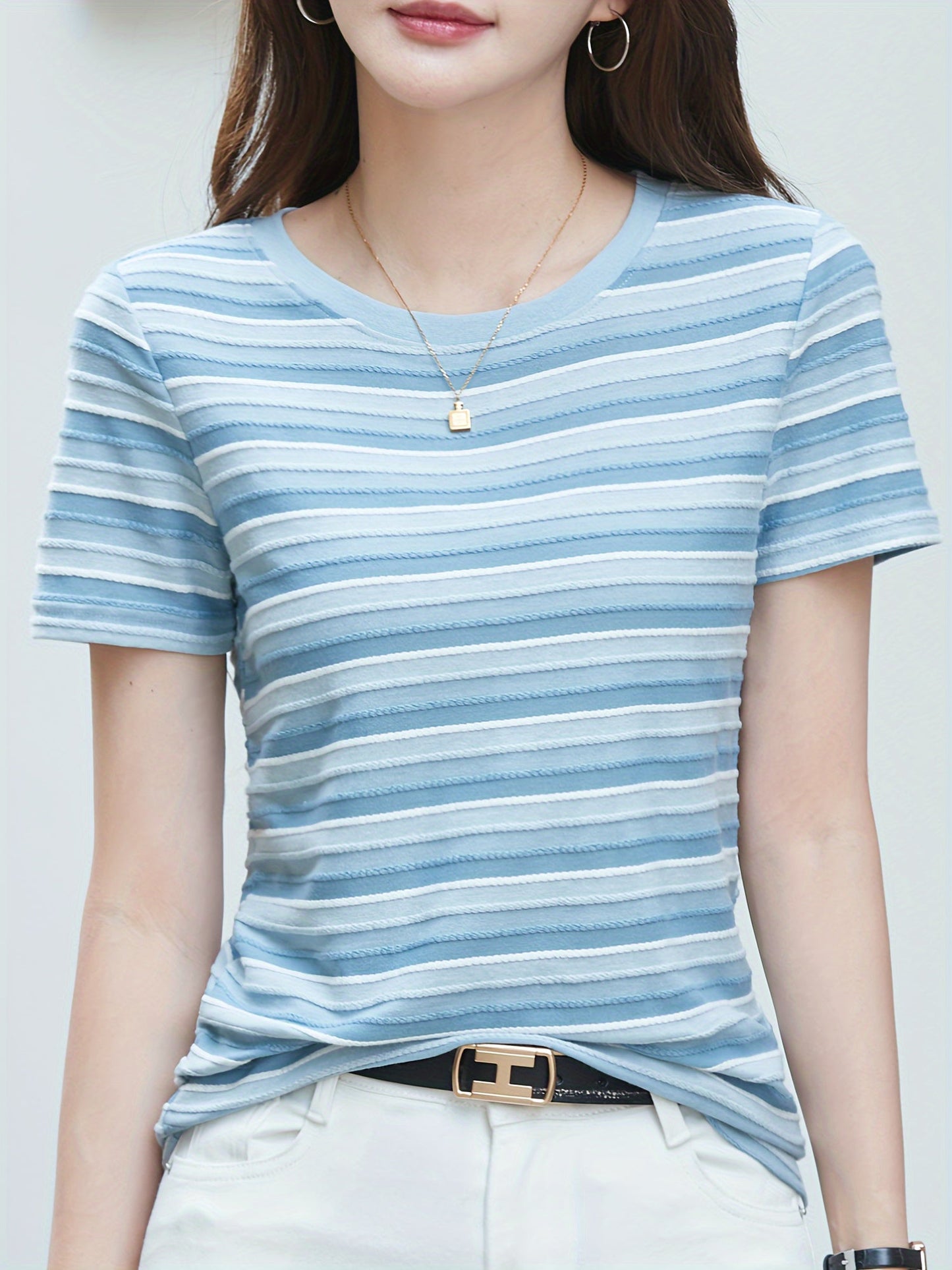 Damen Kurzarm Streifen T-Shirt – Lässiges Sommer Oberteil für Alltag und Freizeit