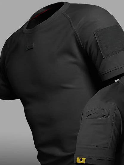 Herren Taktisches Kurzarmshirt mit Schultertaschen und Patch-Flächen – Outdoor & Einsatz