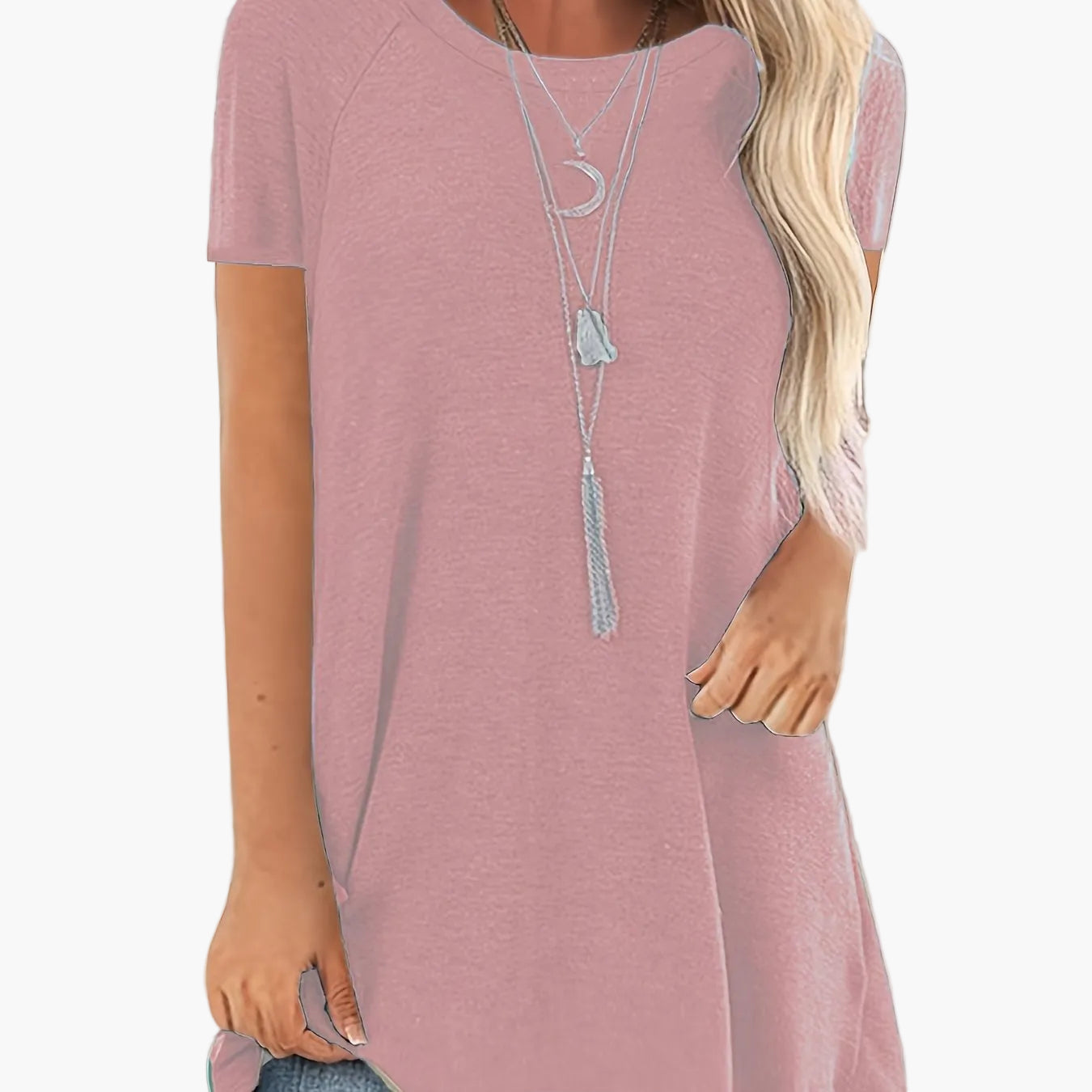 Damen Tunika T-Shirt Kurzarm Lockerer Schnitt Freizeitmode