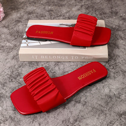 Damen Sommerschlappen mit modischem Riemen und quadratischer Spitze – Elegante Slides für Freizeit und Alltag