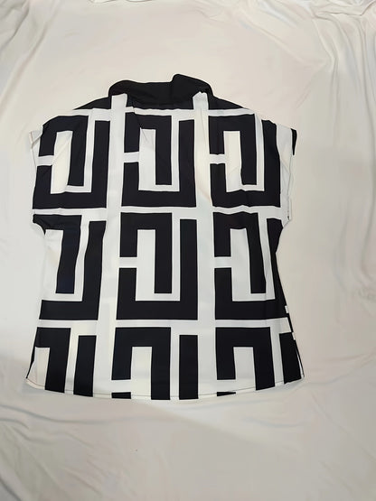 Damen Bluse mit modernem Grafikmuster und V-Ausschnitt für Büro und Freizeit