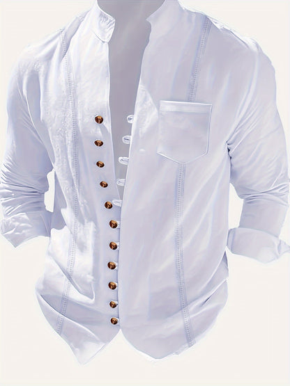Herren Stehkragen Hemd Elegant Freizeit Langarm Modernes Design
