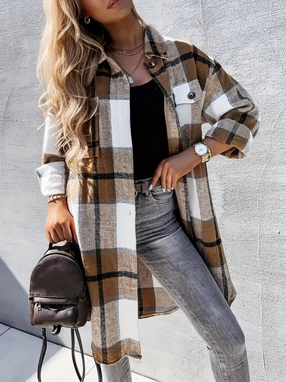 Damen Langarm Karo Shacket im lässigen Oversize-Stil – Perfekt für Alltag und Freizeit