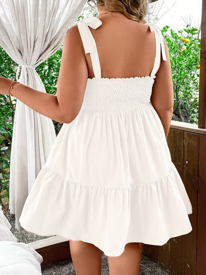 Damen Sommerkleid mit Smok-Oberteil und Schleifen-Trägern – Freizeit & Urlaub, A-Linie