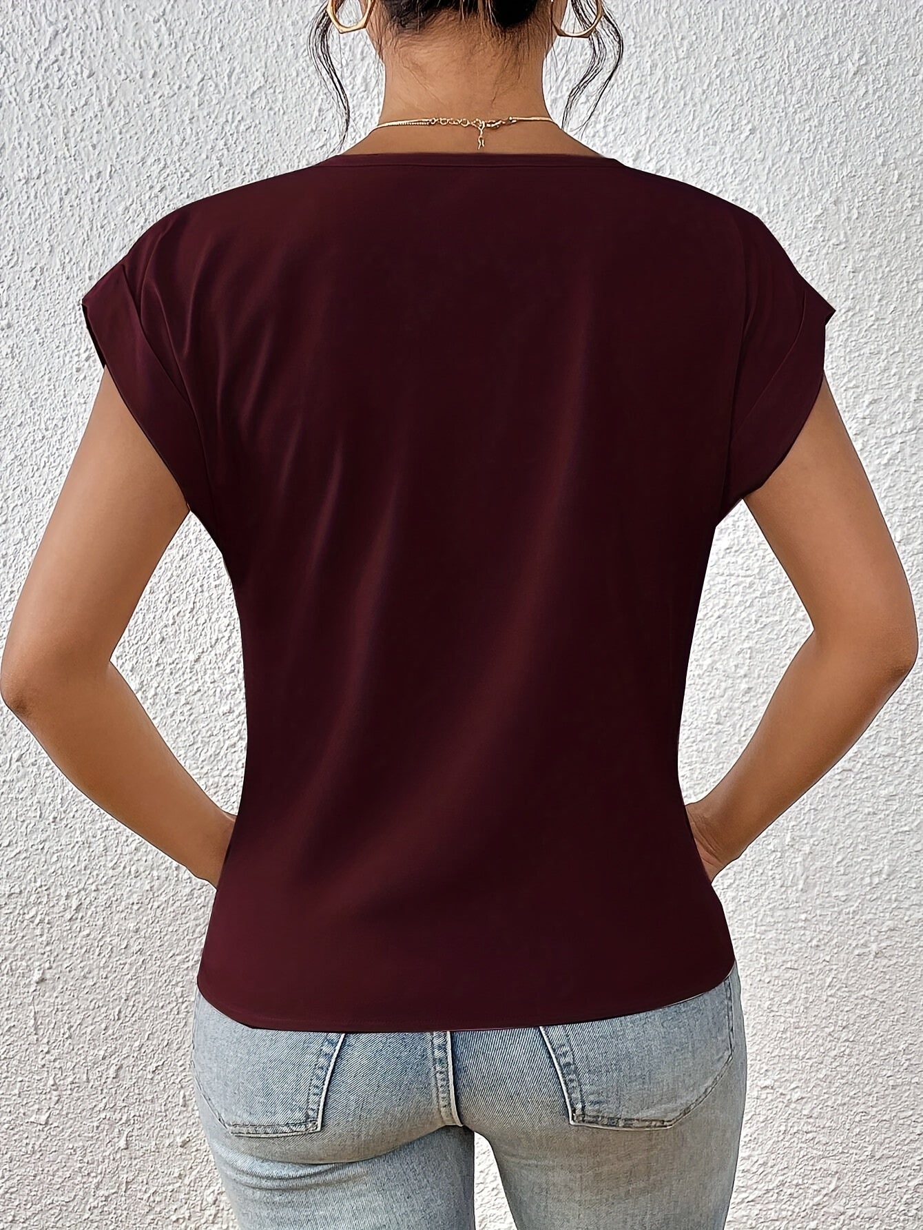Damen Elegante Bluse mit V-Ausschnitt und Wickeldetail – Ideal für Büro und Freizeit