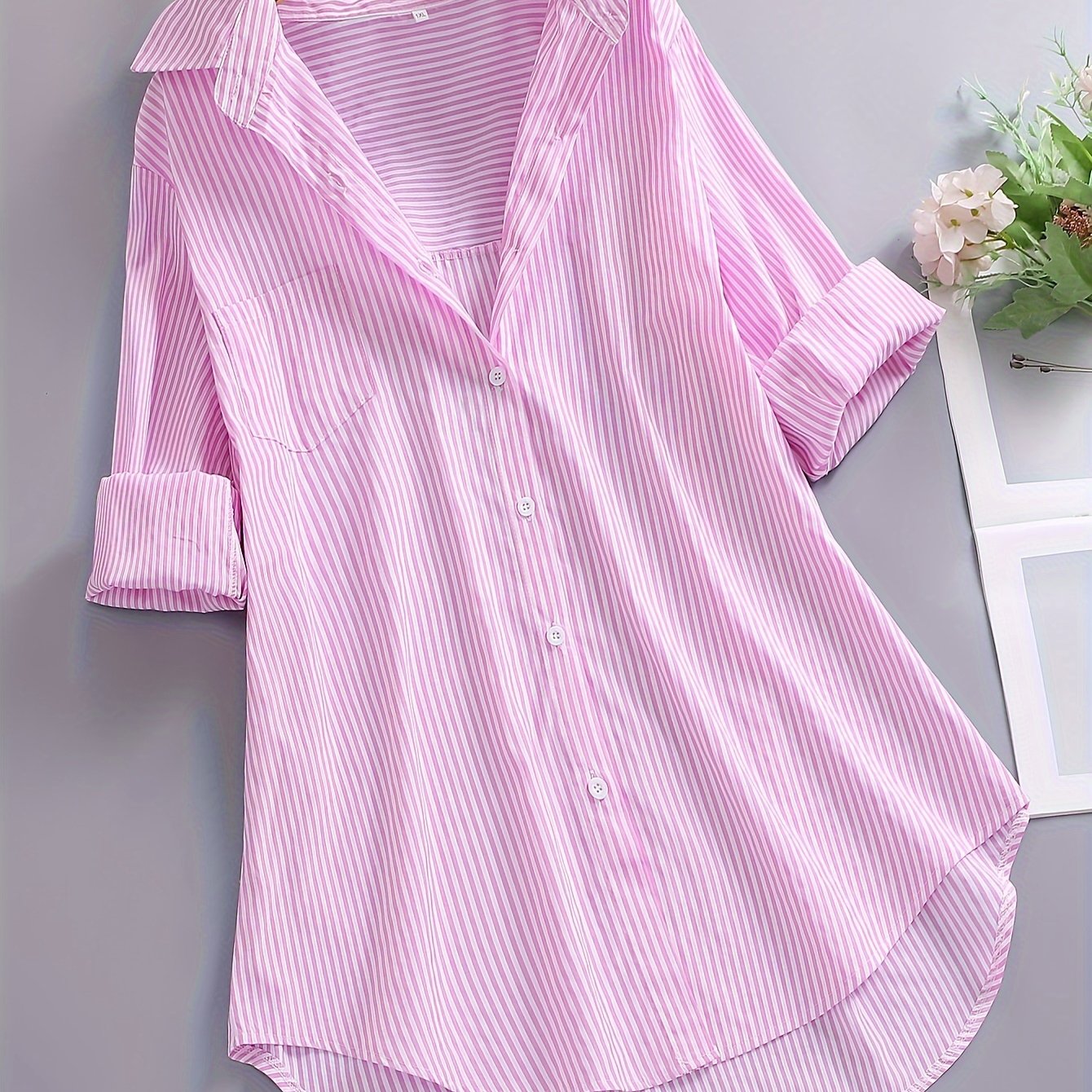 Damen Oversize Hemd mit Streifen – Lockeres Business & Freizeit Langarm-Bluse