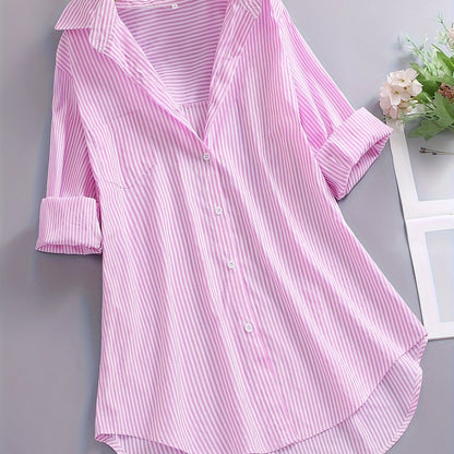 Damen Oversize Hemd mit Streifen – Lockeres Business & Freizeit Langarm-Bluse