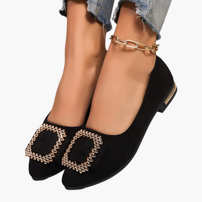 Damen Elegante Slip-On Ballerinas mit Glitzer-Schnalle – Ideal für Alltag & besondere Anlässe