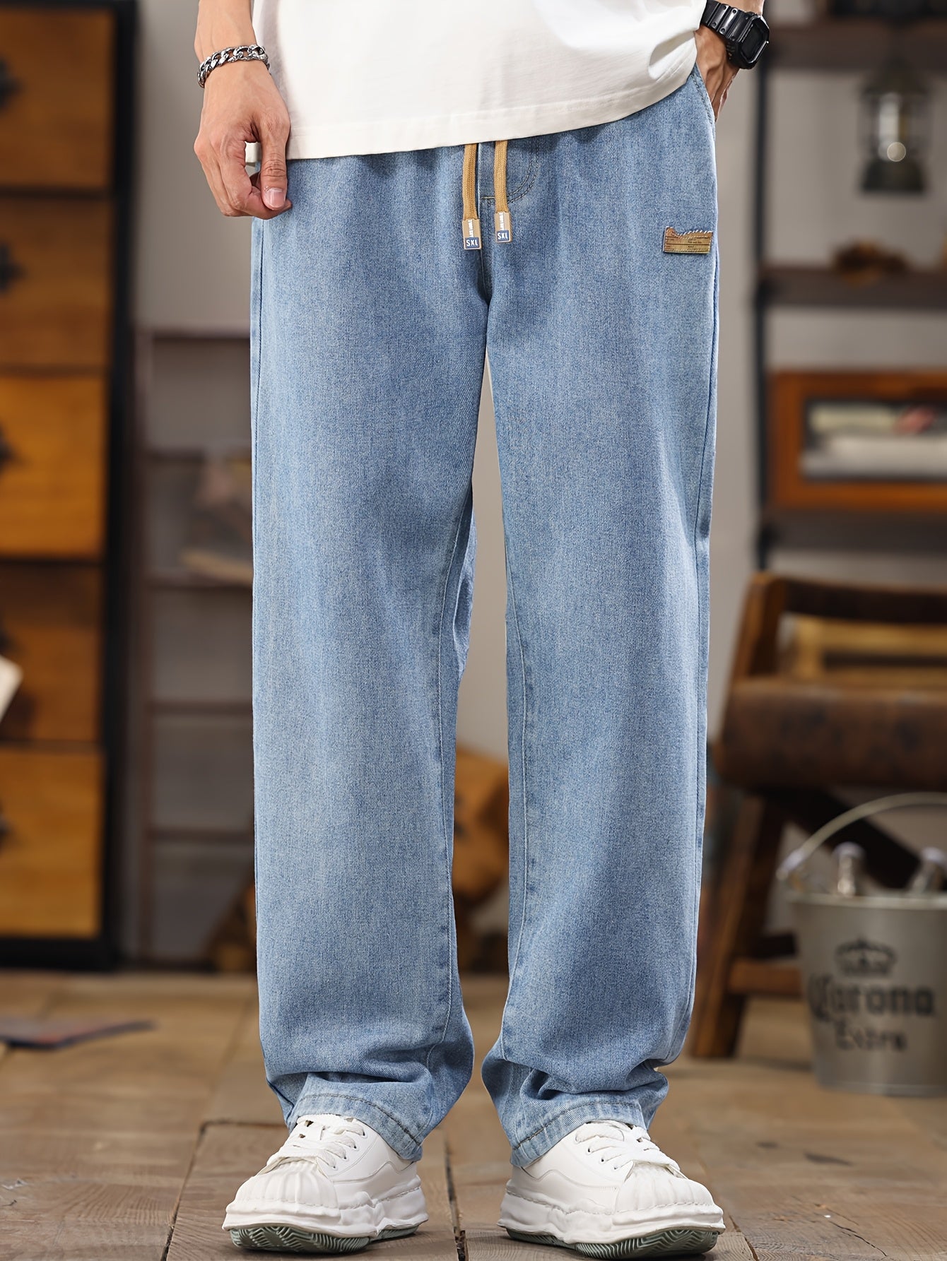 Herren Relaxed Fit Jeans Jogger mit Kordelzug – Lässige Freizeitmode