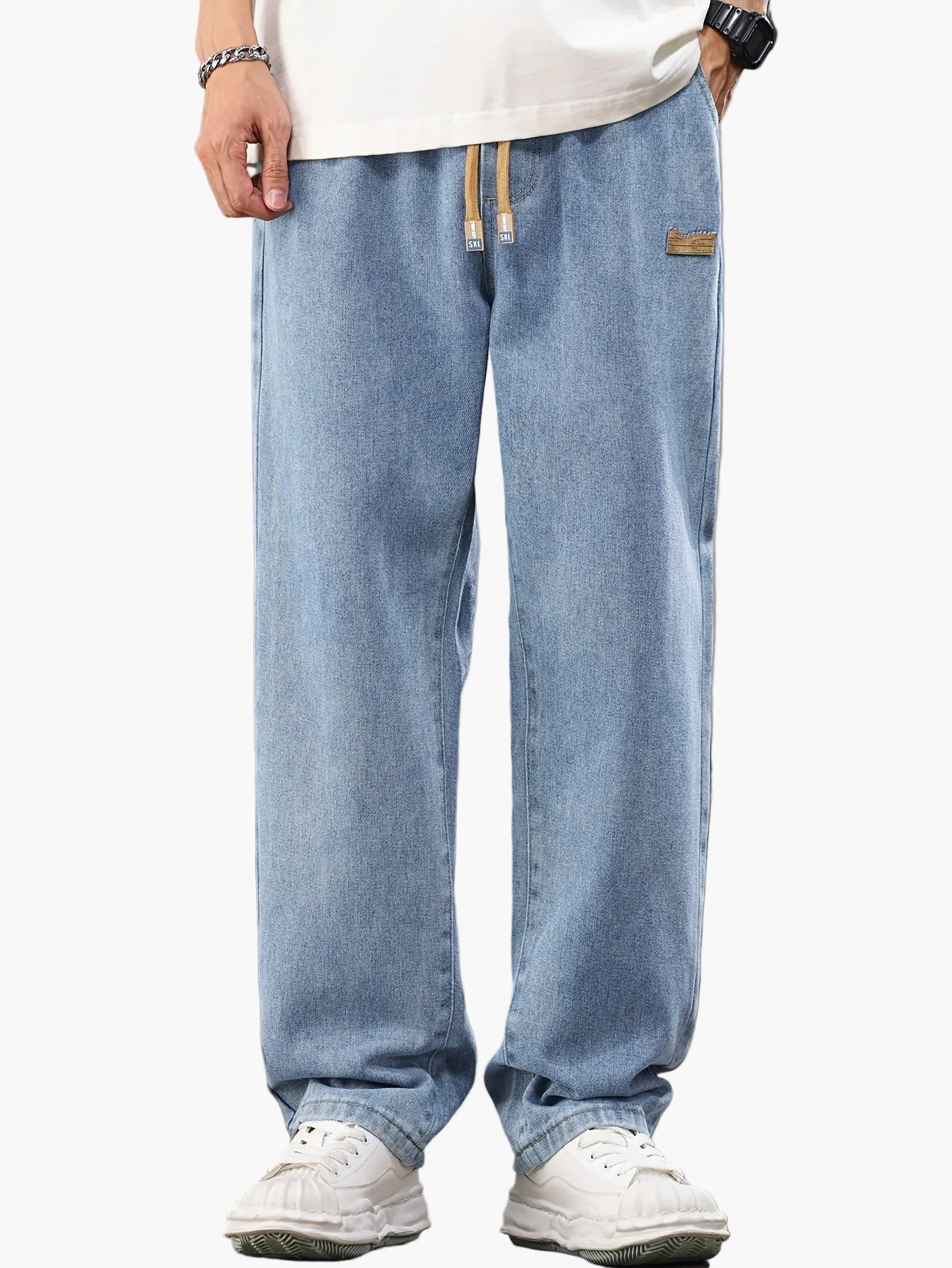 Herren Relaxed Fit Jeans Jogger mit Kordelzug – Lässige Freizeitmode